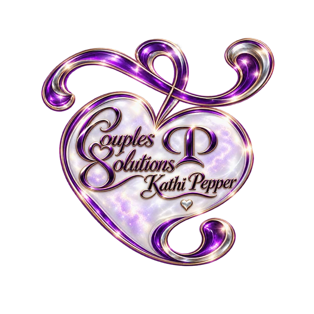 Couples Solutions by Kathi Pepper pearl heart logo with purple and gold glass accents